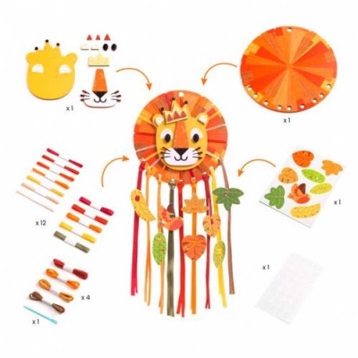 Kit de artesanato para montar uma máscara de leão com tintas e adesivos coloridos