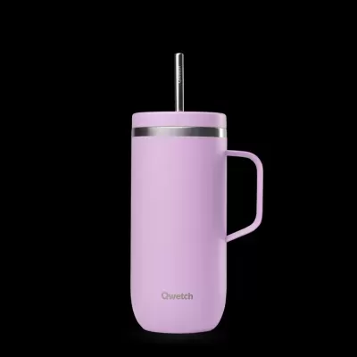 Copo térmico cor-de-rosa com alça e canudo