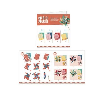 Folhas de papel para fazer cataventos coloridos com instruções 