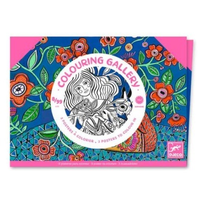 Livro de colorir Djeco Colouring Gallery com ilustração colorida de flores e folhas