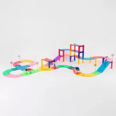 Circuito de brinquedo colorido para carrinhos com ponte e sinais de trânsito