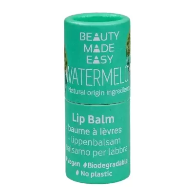 Bálsamo labial verde com texto branco