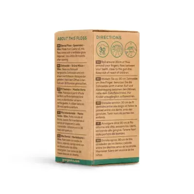 Caixa de papel reciclado com instruções de uso de fio dental