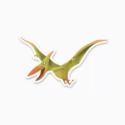 Figura recortada de pterodáctilo verde com detalhes laranja em fundo branco
