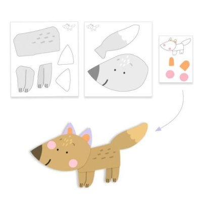 Peças para montar um desenho de cão em várias cores e detalhes.