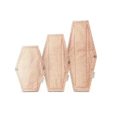 Conjunto de três almofadas reutilizáveis cor rosa com pontos brancos