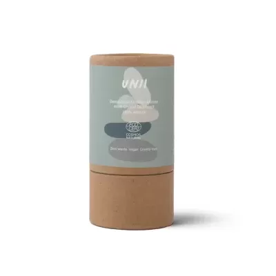 Desodorizante em stick UNII com embalagem azul e castanha