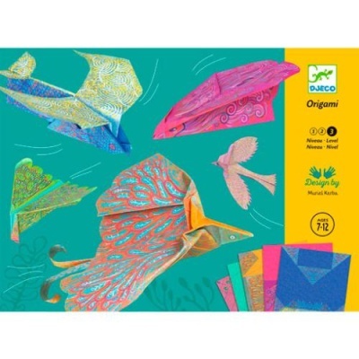 Caixa de papel para origami DJECO com pássaros coloridos e papéis decorativos