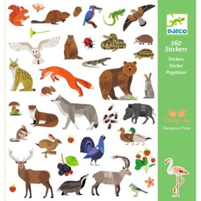 Autocolantes de animais e frutos coloridos com texto DJECO 160 Stickers