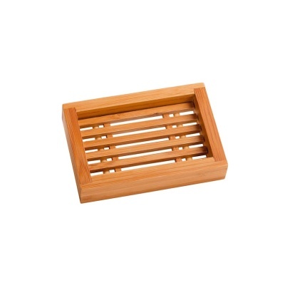 Saboneteira retangular de bambu castanho claro com ranhuras paralelas