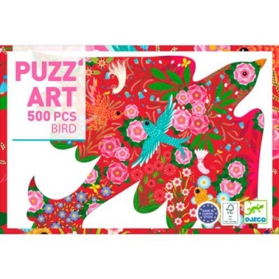 Caixa de puzzle PUZZ ART 500 peças com ilustração de pássaros e flores coloridas