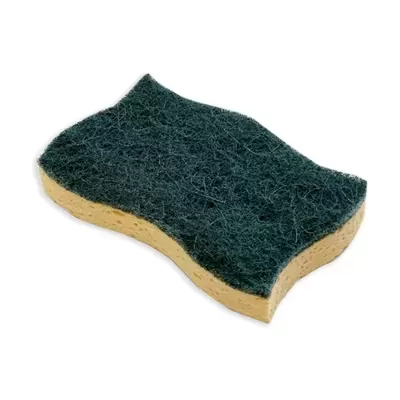 Esponja de lavagem amarela com lado verde abrasivo