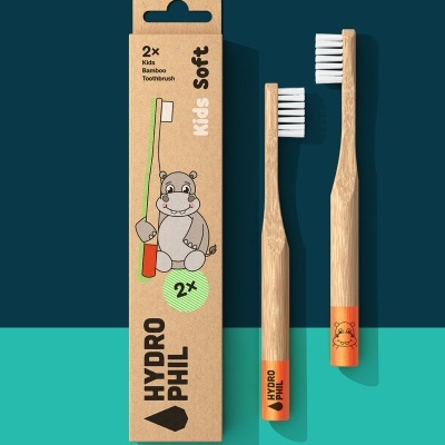 Escova de dentes infantil de bambu com embalagem de papel reciclado