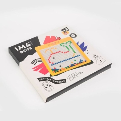 Embalagem do brinquedo Ima Dots colorido com pontos em moldura amarela para crianças +3 anos.