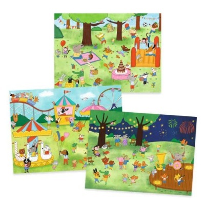 Ilustrações coloridas com animais em festas ao ar livre