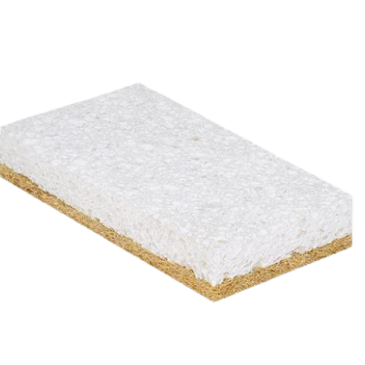 Esponja branca e castanha para limpeza com duas camadas distintas