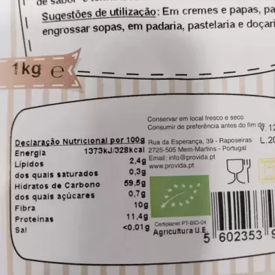 Rótulo alimentar com informações nutricionais e código de barras