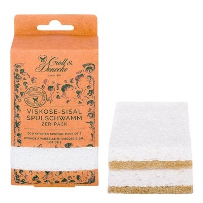 Pacote de 2 esponjas de viscose e sisal com embalagem castanha e detalhes em verde
