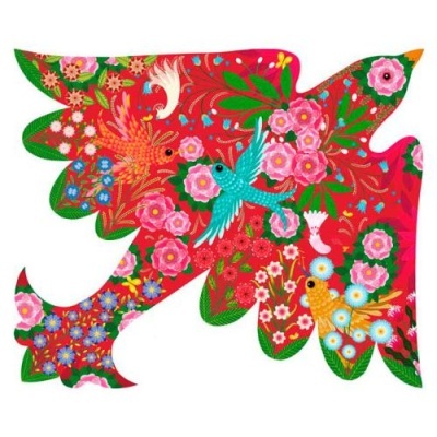 Pássaro colorido com padrão floral sobre fundo branco