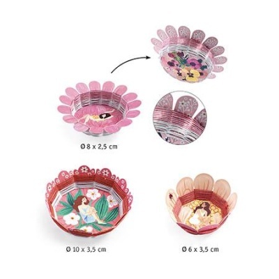 Três tigelas decorativas de papel com padrões florais