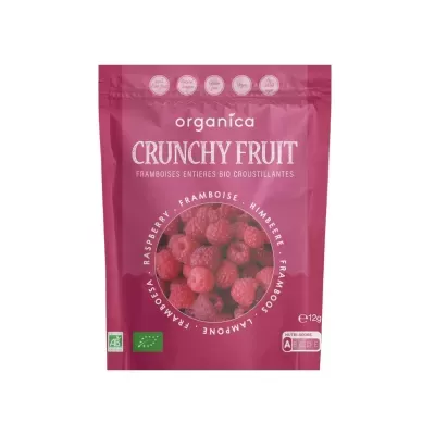 Embalagem rosa de fruta crocante Orgânica com framboesas