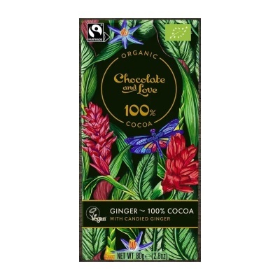 Embalagem de chocolate orgânico 100% cacau com gengibre 