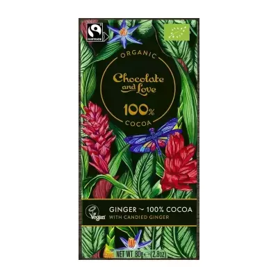Barra de chocolate orgânico 100% cacau com gengibre cristalizado