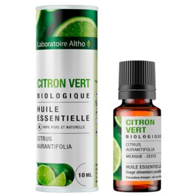 Frasco de óleo essencial de citronela verde com embalagem cilíndrica branca e verde