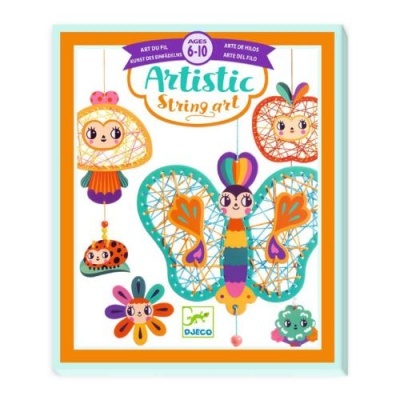 Kit artístico Artistic String Art com figuras coloridas em fio para crianças dos 6 aos 10 anos.
