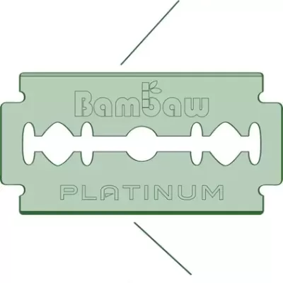 Lâmina de barbear em aço sueco revestida a platina com texto 'Bambaw' e 'PLATINUM'