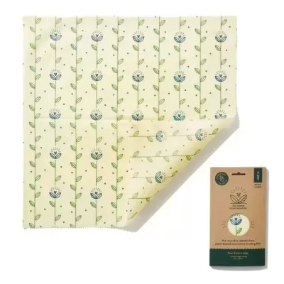 Manta de cera de abelha reutilizável com padrão floral azul e verde