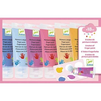 6 tubos de tinta para pintura a dedos em várias cores com paleta, para crianças a partir de 18 meses