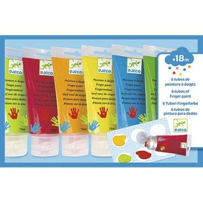Conjunto de seis tubos coloridos de tinta para pintar com os dedos da DJECO