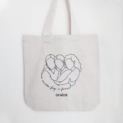 Saco de tecido cru com ilustração minimalista e texto