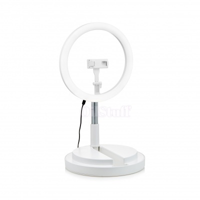 Anel de luz LED branco com suporte ajustável e base redonda