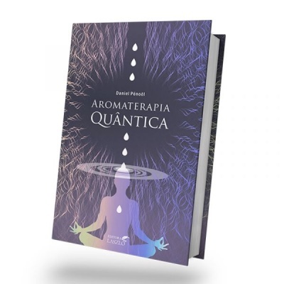 Capa do livro Aromaterapia Quântica com silhueta meditando e gotas de água