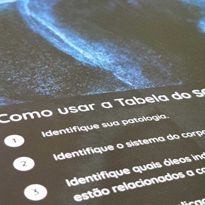 Texto em português explicando como usar uma tabela, com fundo escuro e letras brancas.