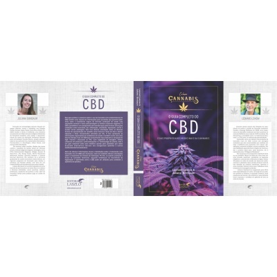 Capa de livro sobre CBD com imagem de planta de cannabis e biografias dos autores