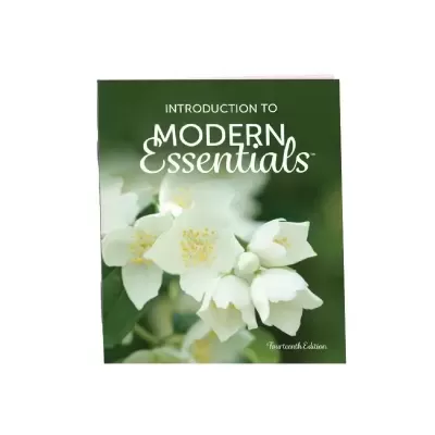 Capa de livro verde com flores brancas e texto INTRODUCTION TO MODERN Essentials