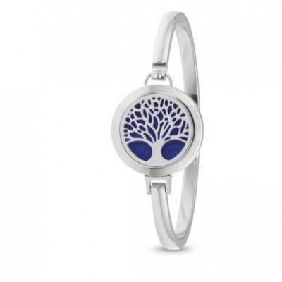 Pulseira prata com pendente redondo e árvore da vida azul