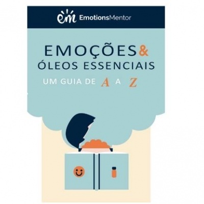 Capa de livro sobre emoções e óleos essenciais com ilustração simples