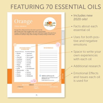 Página informativa sobre óleo essencial de laranja com texto e lista em fundo claro