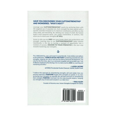 Parte traseira do pacote com texto sobre CLIFTONSTRENGTHS e código de barras