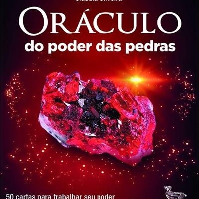 Capa do baralho Oráculo do poder das pedras com pedra vermelha e texto branco