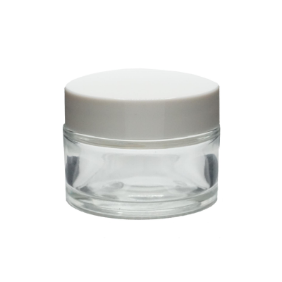 Frasco pequeno vidro transparente com tampa branca