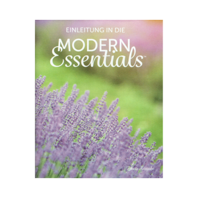 Livro/capa com título Modern Essentials e flores lilases