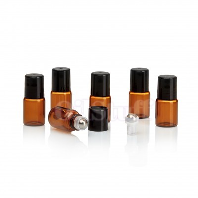 Frascos âmbar recarregáveis com tampas e roll-on