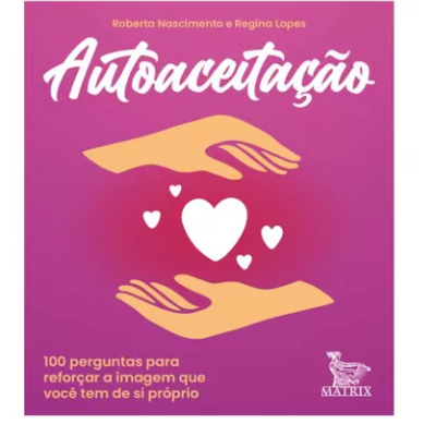 Capa de livro rosa com texto e ilustração de mãos e corações.