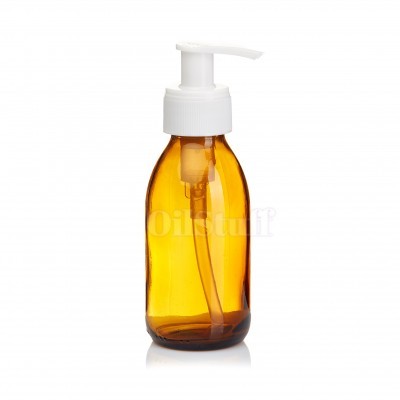 Frasco de plástico âmbar com doseador branco