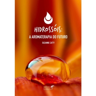 Capa de livro 'HIDROSSÓIS: A AROMATERAPIA DO FUTURO' com gota de água sobre fundo laranja